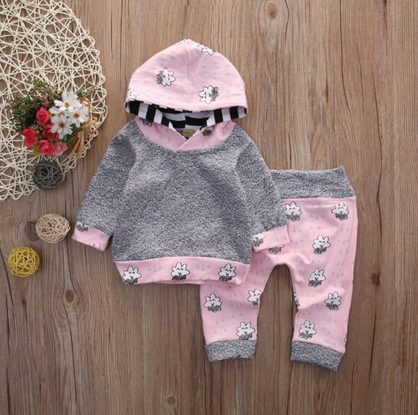 Baby Girl Clothes Cloud Bebes Hooded Tops Pants 2pcs Sets Pink Children Clothing Set Winter Baby Outfits 30lots DW4546