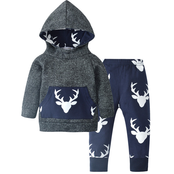 2018 autumn baby Boys clothes cotton long sleeve Deer hoodie coat+pants kids 2pcs suit baby boy clothing sets infant clothing