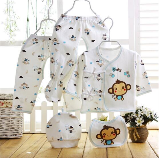 newborn Baby five-piece set 0-6 months cotton infant clothes spring and summer cotton hat underwear bib set