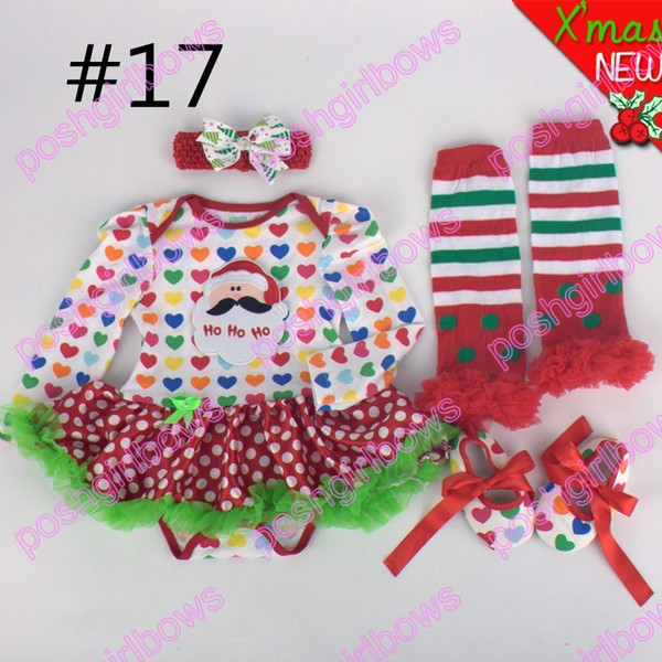 free shipping 10set 2016 short sleeve dot baby girls clothes for christmas rompers baby rompers+hair band+shoes girls costumes