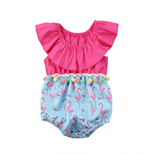 New Infant Toddler Newborn Flamingo Baby Girls Romper Jumpsuit Jumper Kids One Piece Outfit Ruffled Summer Clothes