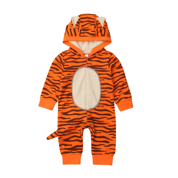 Cute Unisex Baby Clothes Tiger Rompers With Tail Animal One Piece Jumpsuit Long Sleeves Zipper Hooded Playsuits Outfits Clothes J190524