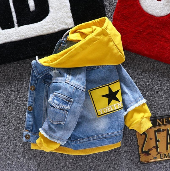 Boy girl Denim Jackets kids jeans coat Children splice Outerwear clothing Spring Autumn boy hooded sport Clothes For 1-6T kids V191118