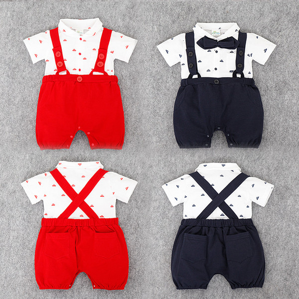 Newborn baby boy suit overalls rompers + suspender shorts trousers 2pcs set outfit baby kids boys clothes with bow tie summer black red suit