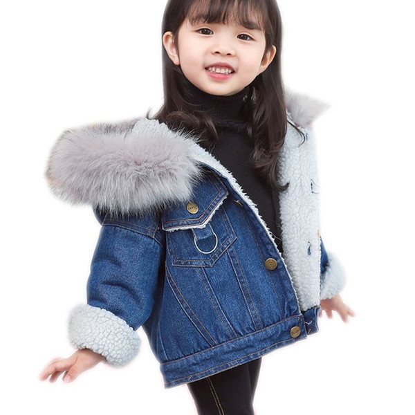 Children's Clothing Winter Baby Girl Cartoon Plus Velvet Denim Jackets Coat Girls Coats Boy Girl Clothes Baby Coats Outerwears MX191024