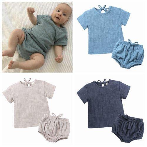 unisex kids short sets baby boys summer clothes girls boutique clothing newborn cotton linen shirts bloomers shorts 2pc toddler outfits B11