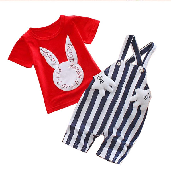 Baby boy summer clothes Sets rabbit kids casual sport suits girl tracksuits costume children clothing bib t shirt+stripe shorts