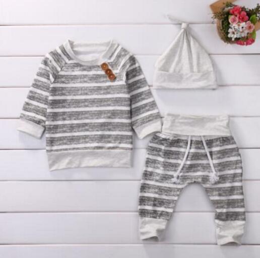 3Pcs Set Baby Clothing Sets Autumn Baby Boys Clothes Infant Baby Striped Tops T-shirt+Pants Leggings Outfits Set