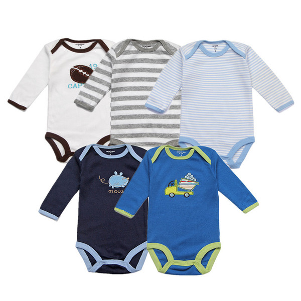 Unisex Baby Rompers 5 Packs Cotton Full Infant Jumpsuit Spring Boys O-neck Overalls Newborn Cartoon Clothing Baby Girl Clothes Y19050602