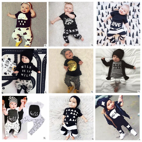 Baby Clothes Ins Suits Boys Summer T Shirts Pants Letter Print Tops Trousers Girls Fashion Casual Shirts Pants Long Sleeve Outfits KKA2140