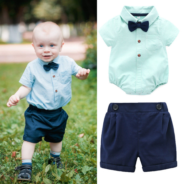 Baby boys clothing set short sleeve rompers+shorts pant 2pcs infant toddler boy outfits kids formal clothes boy boutiques clothes