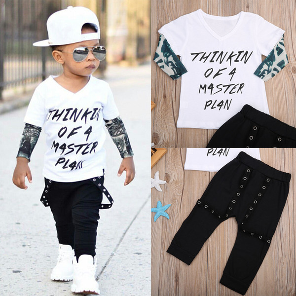 2PCS Newborn Infant Toddler Baby Boy Girl Clothes Top+Pants Bodysuit Outfit Set Cotton FalseTwo-piece T-shirt American Street Style Clothing