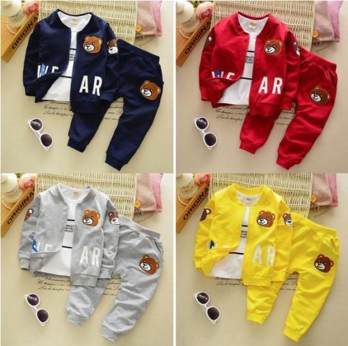 3pcs kids baby boys tops+T shirt + pants Outfits & set boys autumn clothing 0-4Y