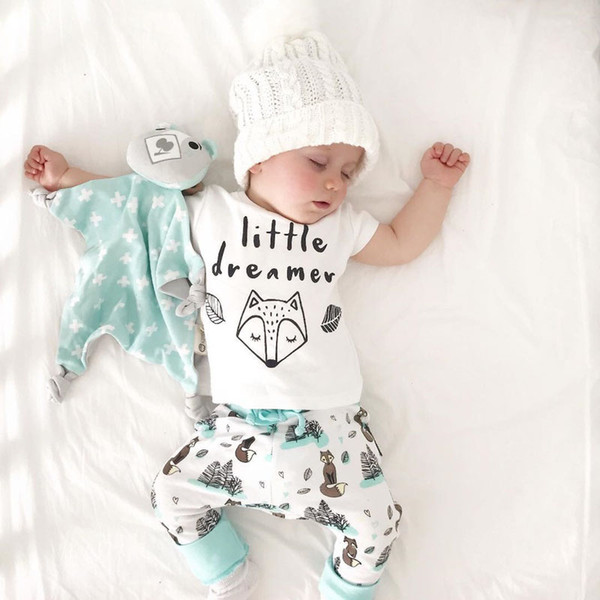 0-2Y summer Newborn Baby Boy girl Clothes set little dreamer fox T-shirt Tops+Pants Outfits Clothes Baby Clothing Set