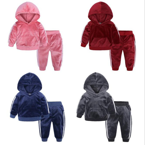 Kids Clothes Boys Girls Gold Velvet Suit Spring Autumn Plus Baby Child Warm Sweater Pants Two Sets