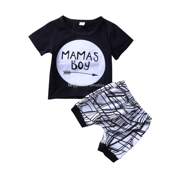 Kids Clothing Sets Summer Baby Clothes Cartoon Mamas boy letter Print Outfits Toddler Fashion T-shirt geometric Shorts Children Suits C6099