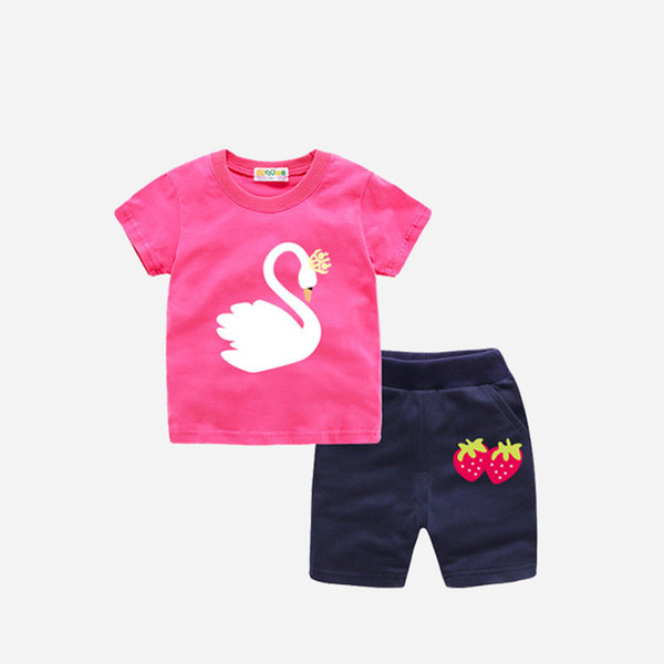 good quality 2019 Summer Girls Clothes Sets Baby High Qulity Cartoon Swan T Shirt + Short Kids Girls Boys Cotton Casual Outfits