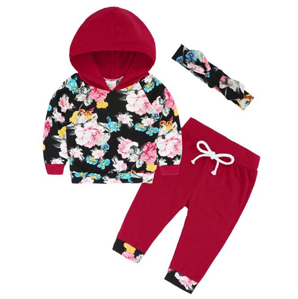 Baby Girls Clothes Cotton Baby Girl Clothing Set Casual Floral T-shirt+ Pants+ Headband 3pcs Autumn Style