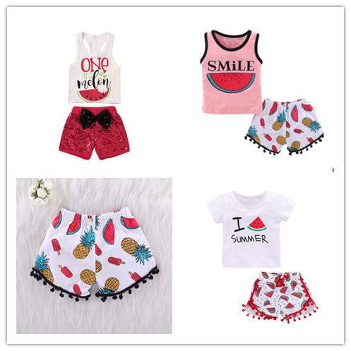 2018 summer Watermelon baby boutique clothing sets kids tops + tassel shorts 2pcs outfits baby girl clothes toddler clothing INS childrens