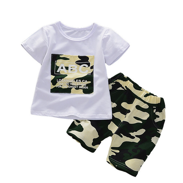 quality boys summer clothing sets children letter printing short sleeves clothes suit baby boys cotton T-shirt + shorts sets