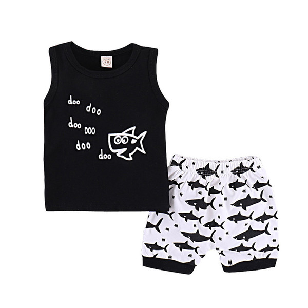 Kids Clothing Sets Summer Baby Clothes Cartoon Fish Shark Print for Boys Outfits Toddler Fashion T-shirt Shorts Children Suits C4321