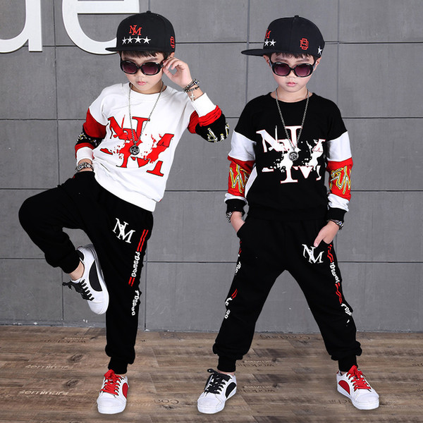 Baby Boys Hip Hop Clothing 2019 New Hip Hop Sports Two-piece Set 4-12 Years Old Cotton O-neck Spring and Autumn Boy Letter Set