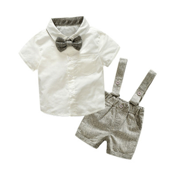 2018 Baby Boy Spring Autumn Gentleman Suit Newborn Baby Bow Tie Shirt +Suspender Trousers 2pcs Wedding /Party Children 'S Clothes