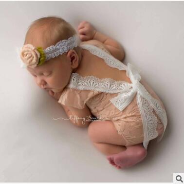 Wholesale-100 days baby lace bowknot suit newborn photography props Hooded lace baby clothing pictures 3 months girl Baby Clothing