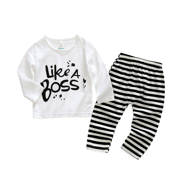 Cute Baby Girl Clothes Cotton Long Sleeve Stripe Letter T-Shirt+Pants Kids 2pcs Suit Baby Boy Clothing Sets