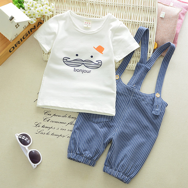 Casual Cute Beard T Shirt+Stripe Straps Shorts Children Kids Suits 2018 Summer Baby Girls Boys Clothes Suits Infant Cotton Suits