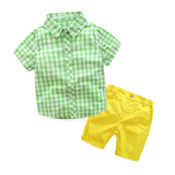 2019 Summer New Boy Sets Plaid Short Sleeve Shirts + Shorts Two Piece Fashion Outfits Kids Clothing 3-7Y kids designer clothes boys