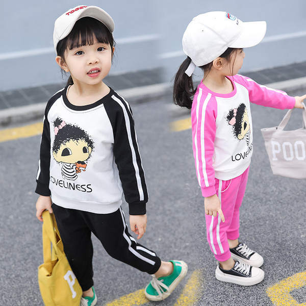 2019 spring and autumn new Korean children's cartoon suit baby girls sports two-piece children's fashion Free shipping