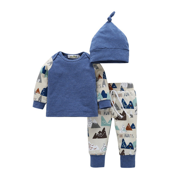 3 Pieces Baby Clothes Sets Long Sleeve Tops Cotton Long Pants with Hat Baby Boy Girl Clothes Sets 17061501