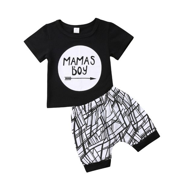 Summer baby clothes Mamas boy black T-shirt shorts 2-piece set geometric pants outfit sport casual clothes outfit kids boy clothing 0-24M