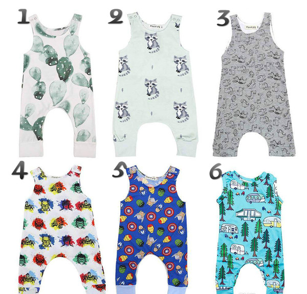 INS Hot selling Baby Print Rompers 40+ Designs Boy Girls Cactus Forest Road Newborn InfantBoys Summer Clothes Jumpsuit Playsuits 3-18M