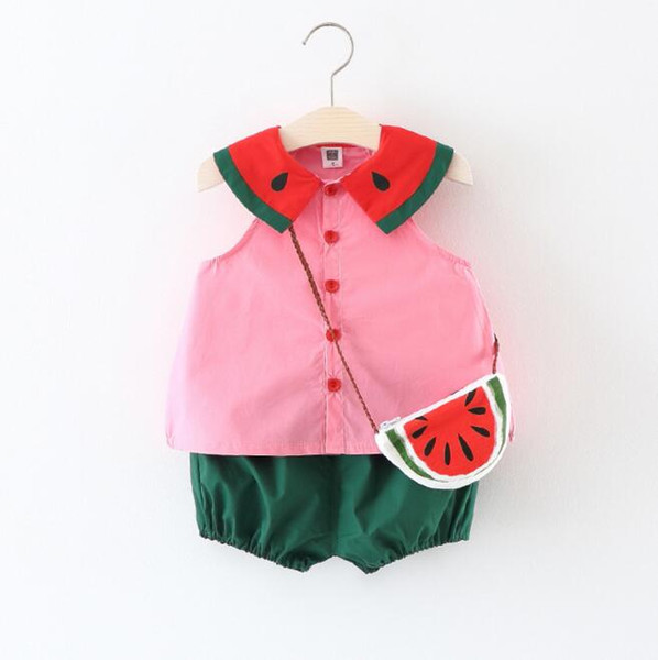 Summer Baby Clothing Sets Watermelon Print Tops+ Shorts + bag 3pcs Cute Kids Outfits Toddler Girls Suits Costumes