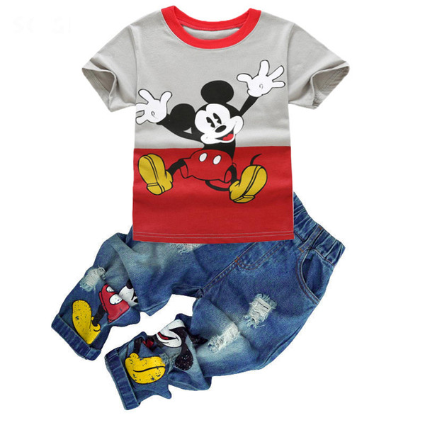 Fashion Boys Clothing Set T shirt Jean Summer Suit Kids Sport suit Baby Boys Girl Cartoon toddler Clothes For 2 3 4 5 6 7 Years