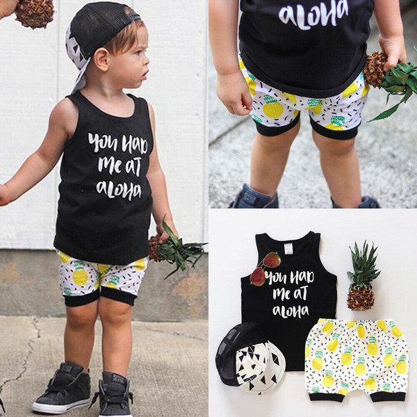 Newborn Toddler Baby Boys Tops Vest Pineapple Shorts Outfits Clothes Summer