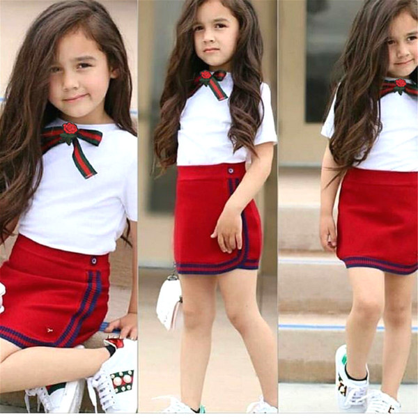 Girls Uniform Newborn Kid Baby Girls Clothes Sets Bow Flower Tie Tops T-shirt Short Mini Skirt Party Wedding Tutu Dress