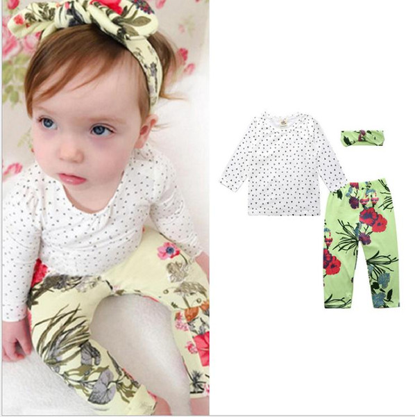 Autumn new girl clothes fashion cotton long-sleeved T-shirt + Leggings+Headband 3 pieces Newborn girl clothing set