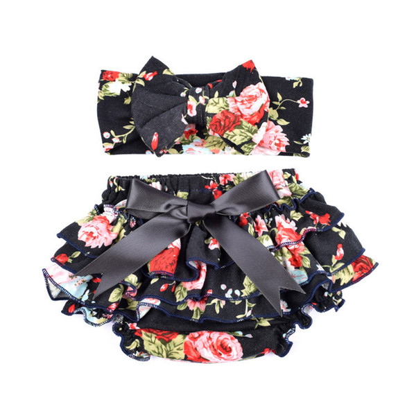 Wholesale Baby Girl Tutu Skirt Shorts and Flower Print Headband Sets Newborn Photography Props Baby Birthday Christmas Gift