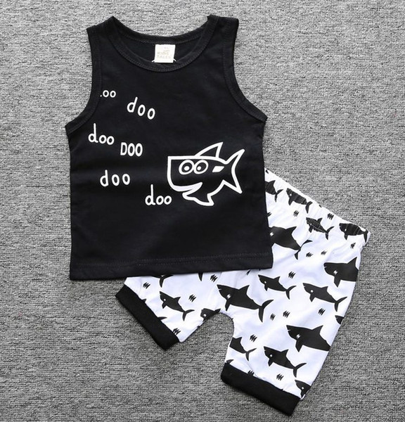 summer Kids Clothing Sets Summer Baby Clothes Cartoon Fish Shark Print for Boys Outfits Toddler Fashion T-shirt Shorts Children Suits