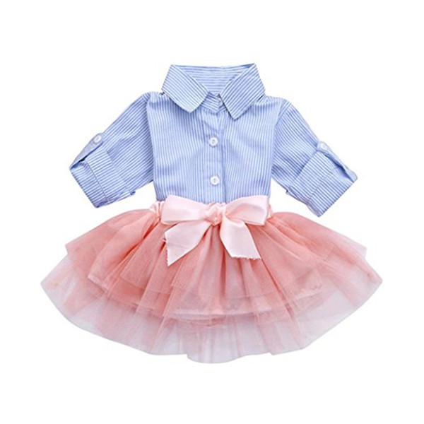 Infant Baby Girl Clothes Princess Skirt Striped Long Sleeve Shirt + Pink Mesh Skirt Tutu Lace Dress Outfit Set