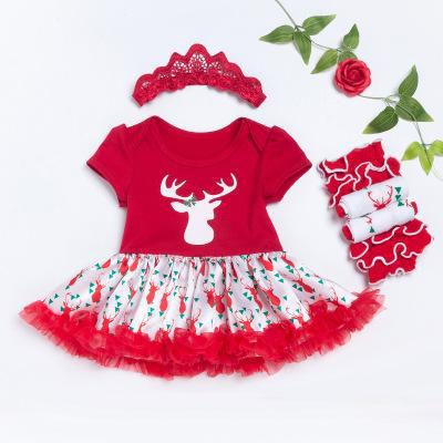 Christmas Baby clothes Sets New Girls Infant Outfits Romper Set Newborn Clothing Sets Long Sleeve Romper Dress Tights Headband Set