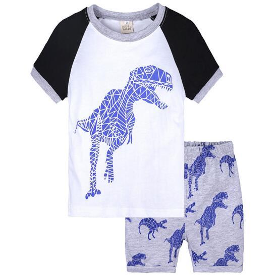 Children Boy Dinosaur Cartoon T-Shirts Tops + Pants Sets Summer Boy Fashion Nice Baby Short sleeve 100% cotton Sets 61205