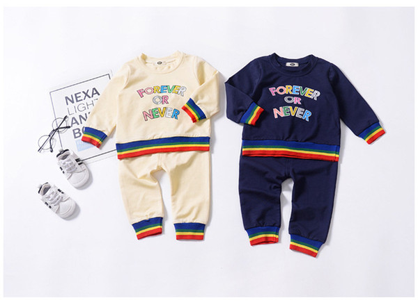 2018 New Autumn Children Baby Boys Girls Clothing Sets Tracksuit 2PCS Cotton Sport Suit Letter Printing T-shirt+Pants Kids Clothes Sets DHL