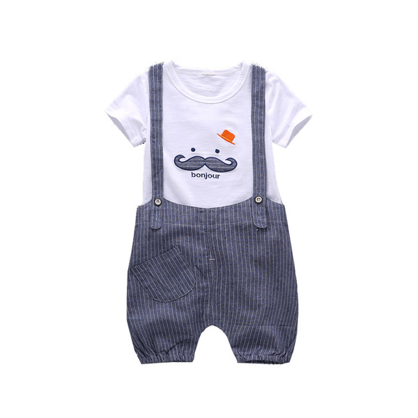 2019 New Baby Summer Boys Girls Cotton Set Children T Shirt Bib Rompers 2 Pcs Clothing Suit Infant BoyTracksuit Kids Clothes