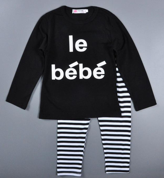 Newest Children Outfits Set Spring Autumn baby boy girl clothes set letters le bebe long sleeve t-shirt+stripe Trousers Kids Clothing 12M-4T