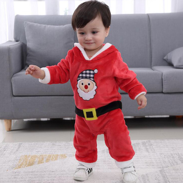 Baby Boy Santa Claus clothes Christmas jumpsuits with hooded hat Lovely jumpsuit DHL Free shipping