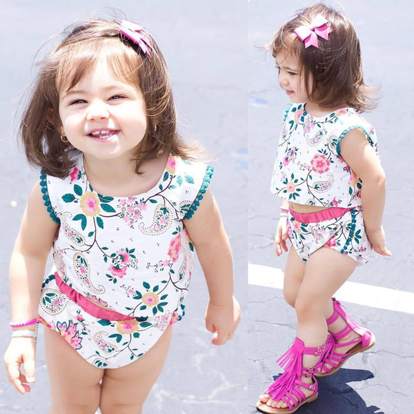 Hot summer baby girls clothes vest t-shirt + flower pants pattern style baby suit for baby kids girls clothing sets